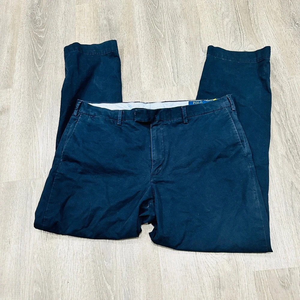 Polo Ralph Lauren‎ Pants Mens 38x32 Navy Stretch Straight Chino Pants Trousers